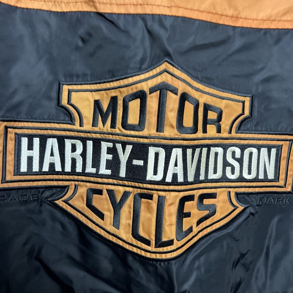 Harley Davidson Motorcycle Riding Jacket Mens L Black Orange Nylon Bomber Zip - Picture 7 of 10